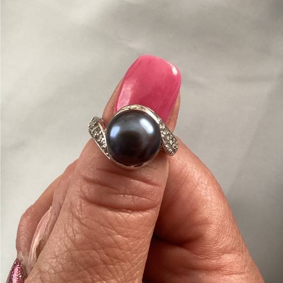 Black Tahitian Cultured Pearl Sterling Silver Ring size 6 - Picture 1 of 8